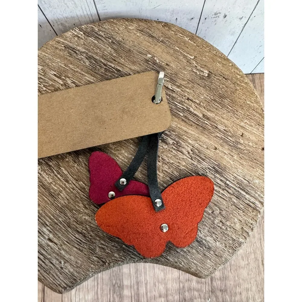 Pink Orange Butterfly Bag Charm Beautiful Leather Purse Charm Boho Butterflies